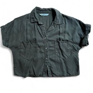 Zara Khaki Green Cropped Button-Up Shirt